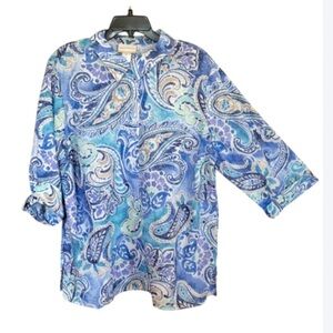 3/$45 Alfred Dunner top abstract floral paisley like print button down shirt 2X